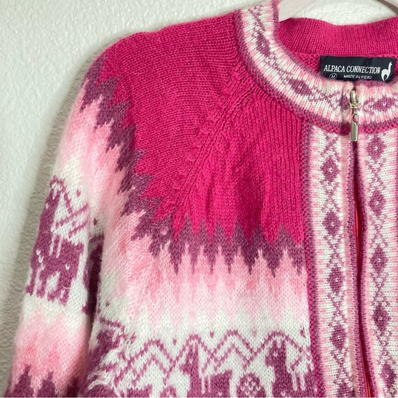 Alpaca Connection Pink Llama Fair Isle  Full Zip Cardigan Sweater M Alpaca Wool - Picture 3 of 11